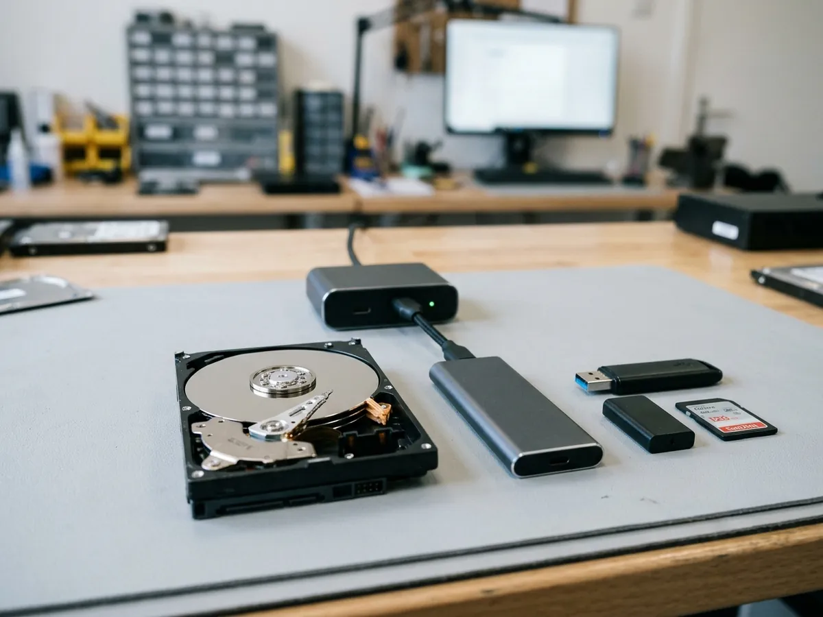 Hard drive and SSD connected for data recovery